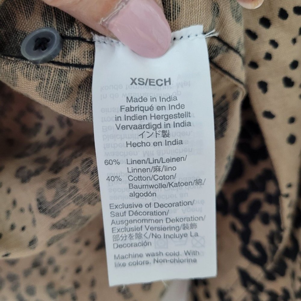 J Crew Shirt Womens Size‎ XS Leopard Print Linen Button-Up Style AJ423 Spring 20 - Picture 9 of 11